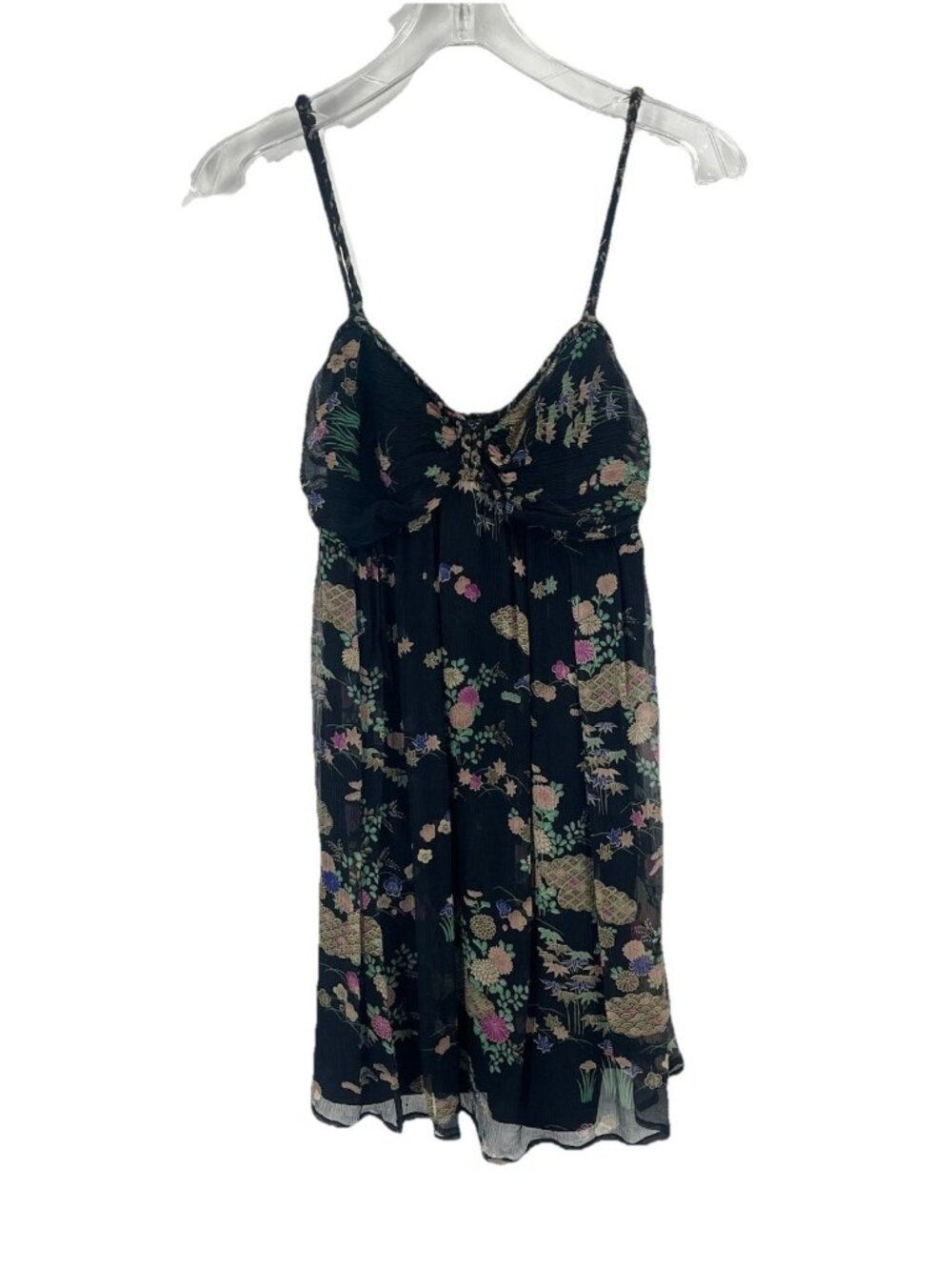 Lux Black Floral Silk babydoll Dress 90s Y2k Whimsigoth Dark Romantic Sz Medium